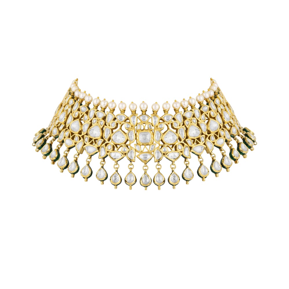 Polki Choker with Teardrop Polkis Hanging & Pearl Fungars